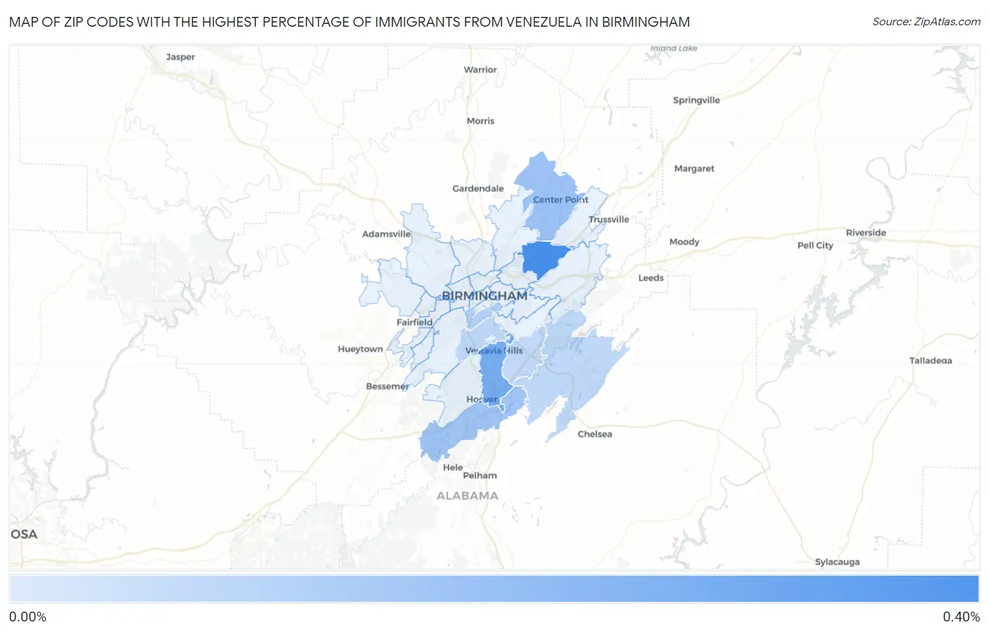 Zip Codes with the Highest Percentage of Immigrants from Venezuela in Birmingham Map