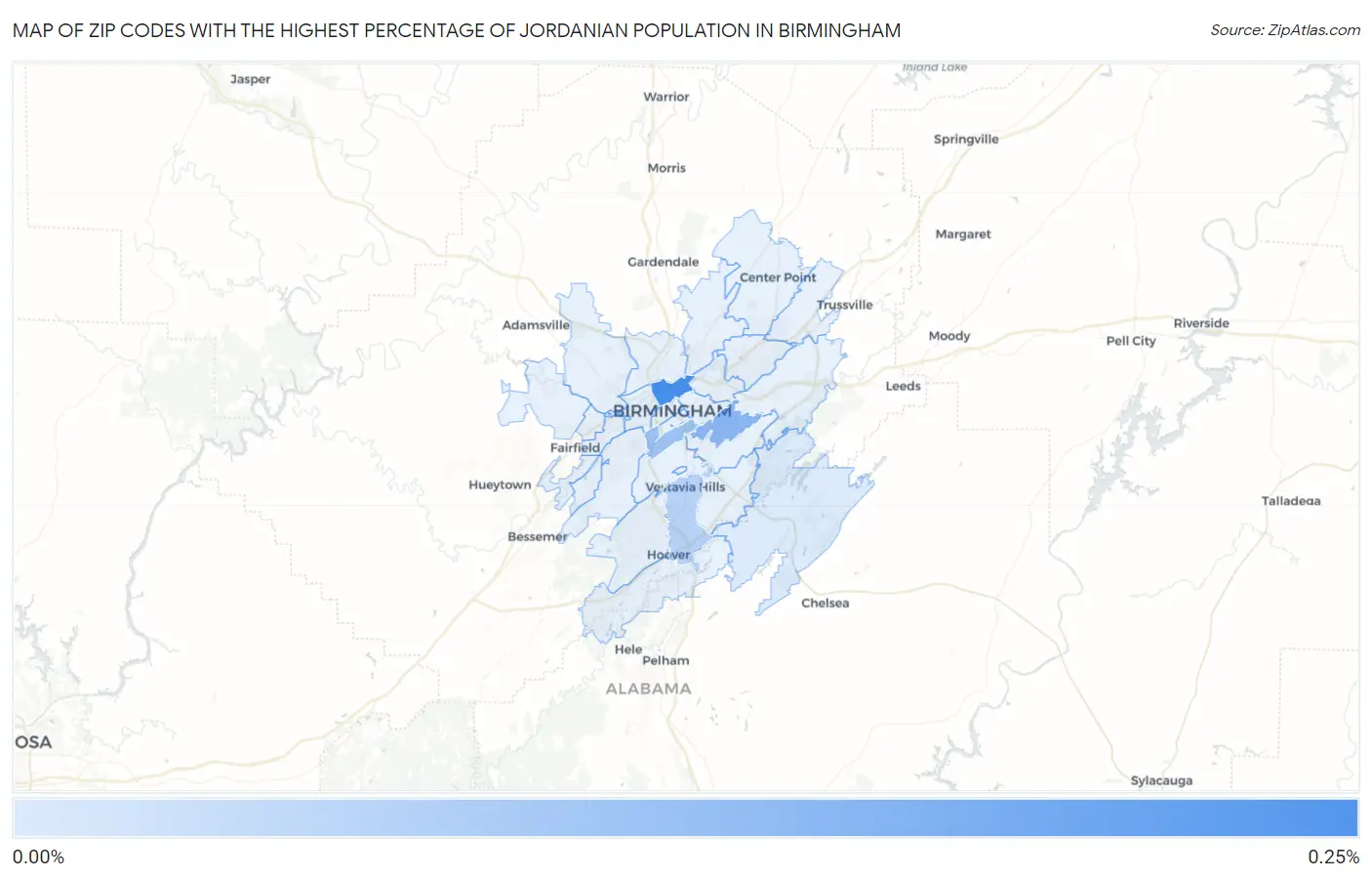 Zip Codes with the Highest Percentage of Jordanian Population in Birmingham Map