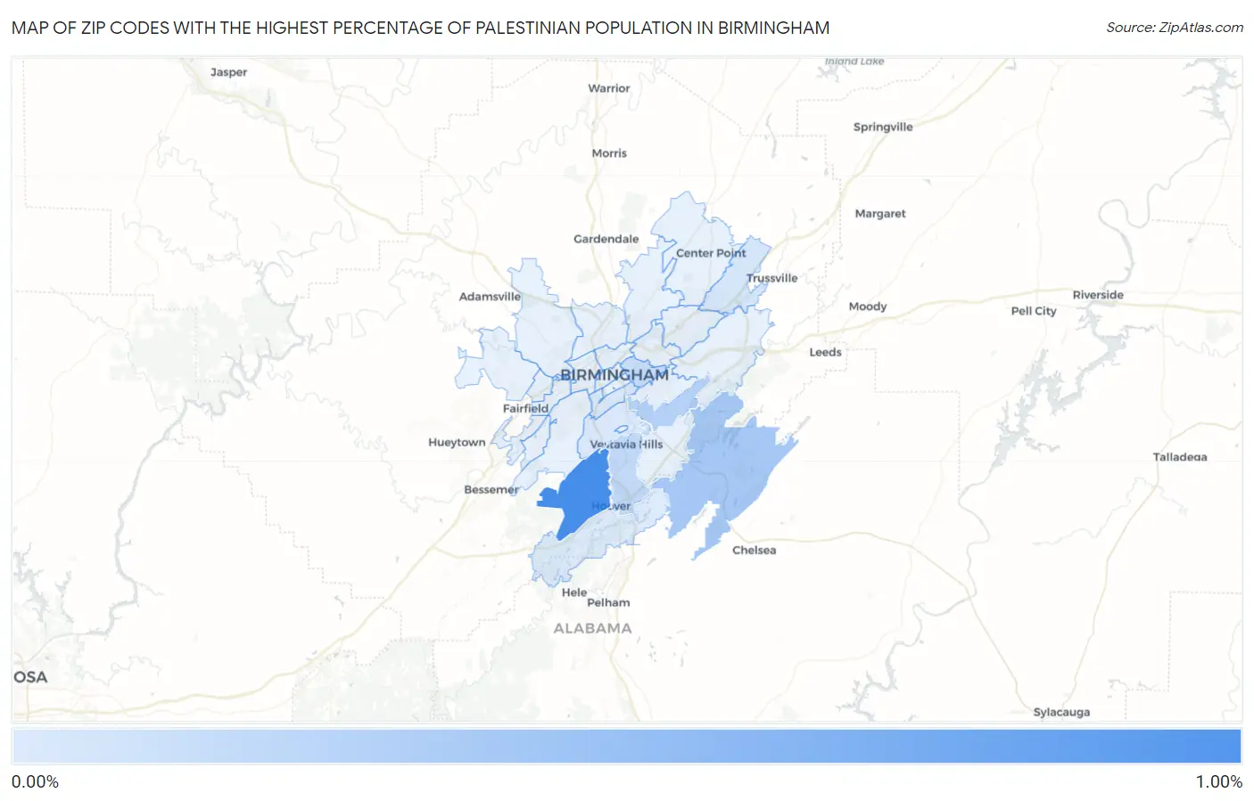 Zip Codes with the Highest Percentage of Palestinian Population in Birmingham Map