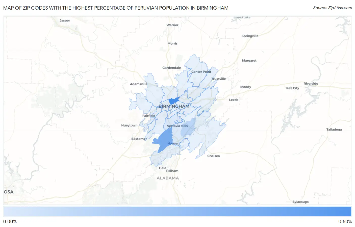 Zip Codes with the Highest Percentage of Peruvian Population in Birmingham Map