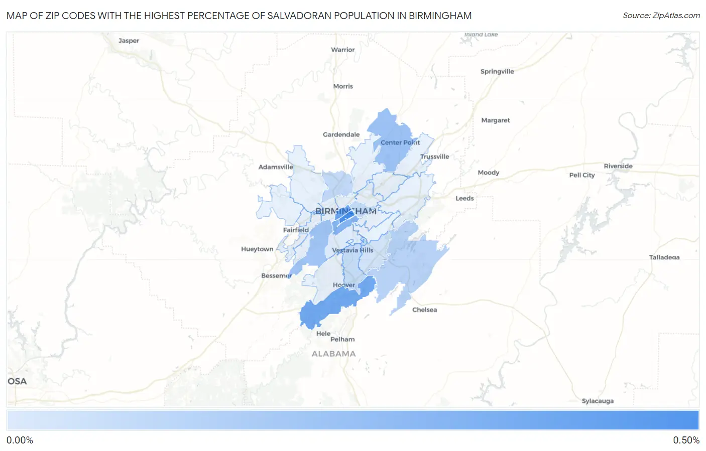 Zip Codes with the Highest Percentage of Salvadoran Population in Birmingham Map