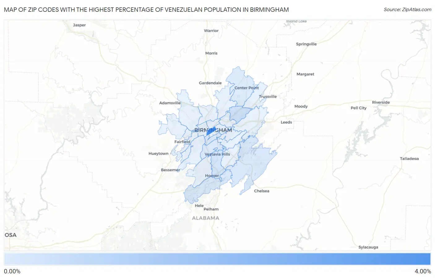 Zip Codes with the Highest Percentage of Venezuelan Population in Birmingham Map