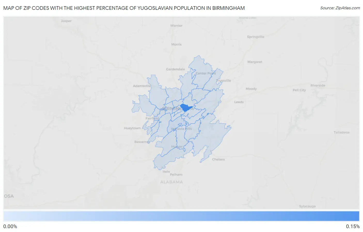 Zip Codes with the Highest Percentage of Yugoslavian Population in Birmingham Map