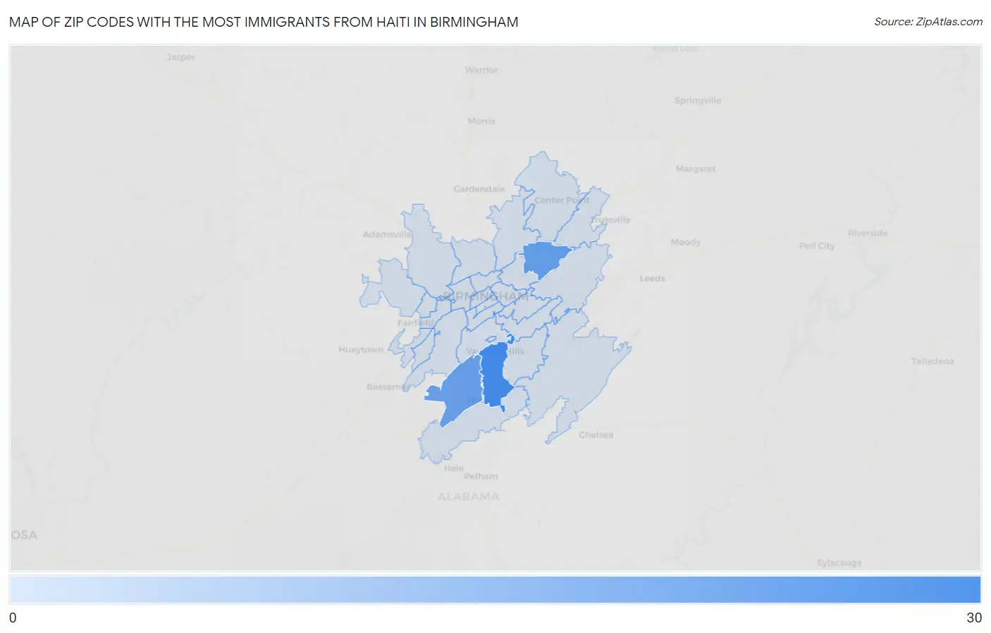 Zip Codes with the Most Immigrants from Haiti in Birmingham Map