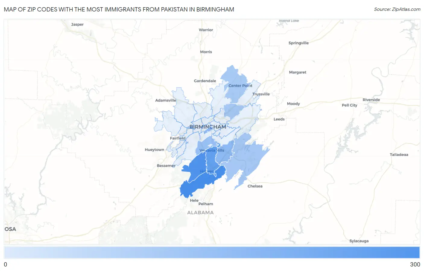 Zip Codes with the Most Immigrants from Pakistan in Birmingham Map