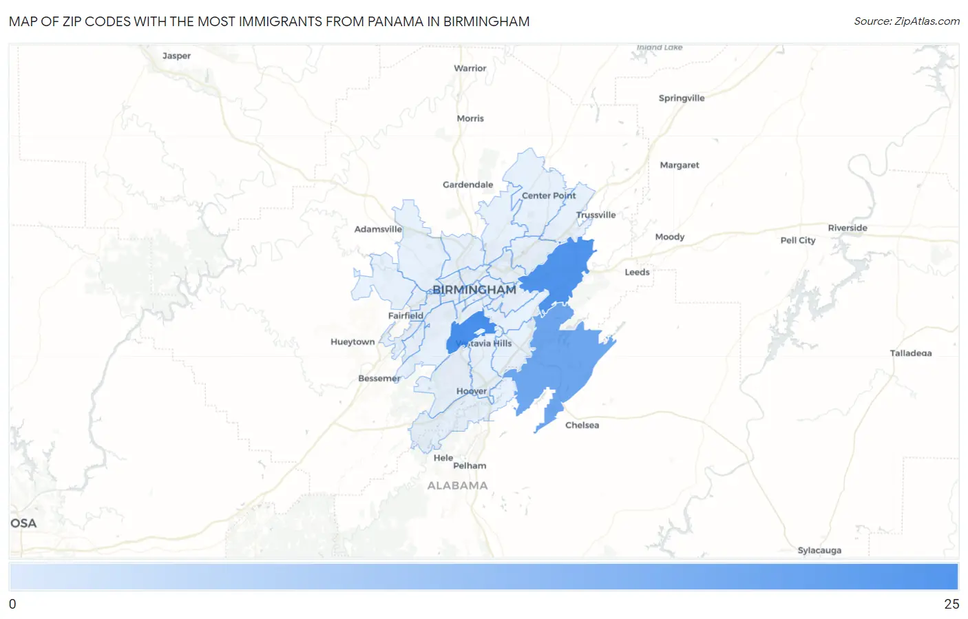 Zip Codes with the Most Immigrants from Panama in Birmingham Map