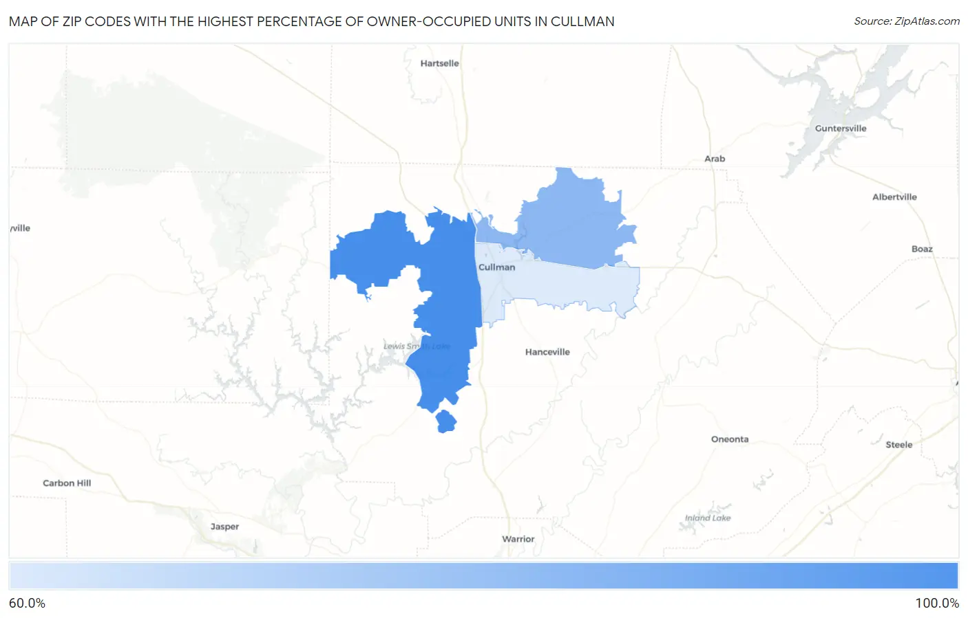 Zip Codes with the Highest Percentage of Owner-Occupied Units in Cullman Map
