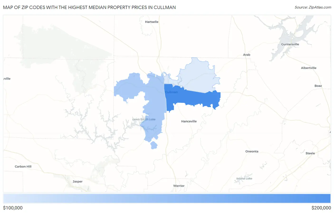 Zip Codes with the Highest Median Property Prices in Cullman Map
