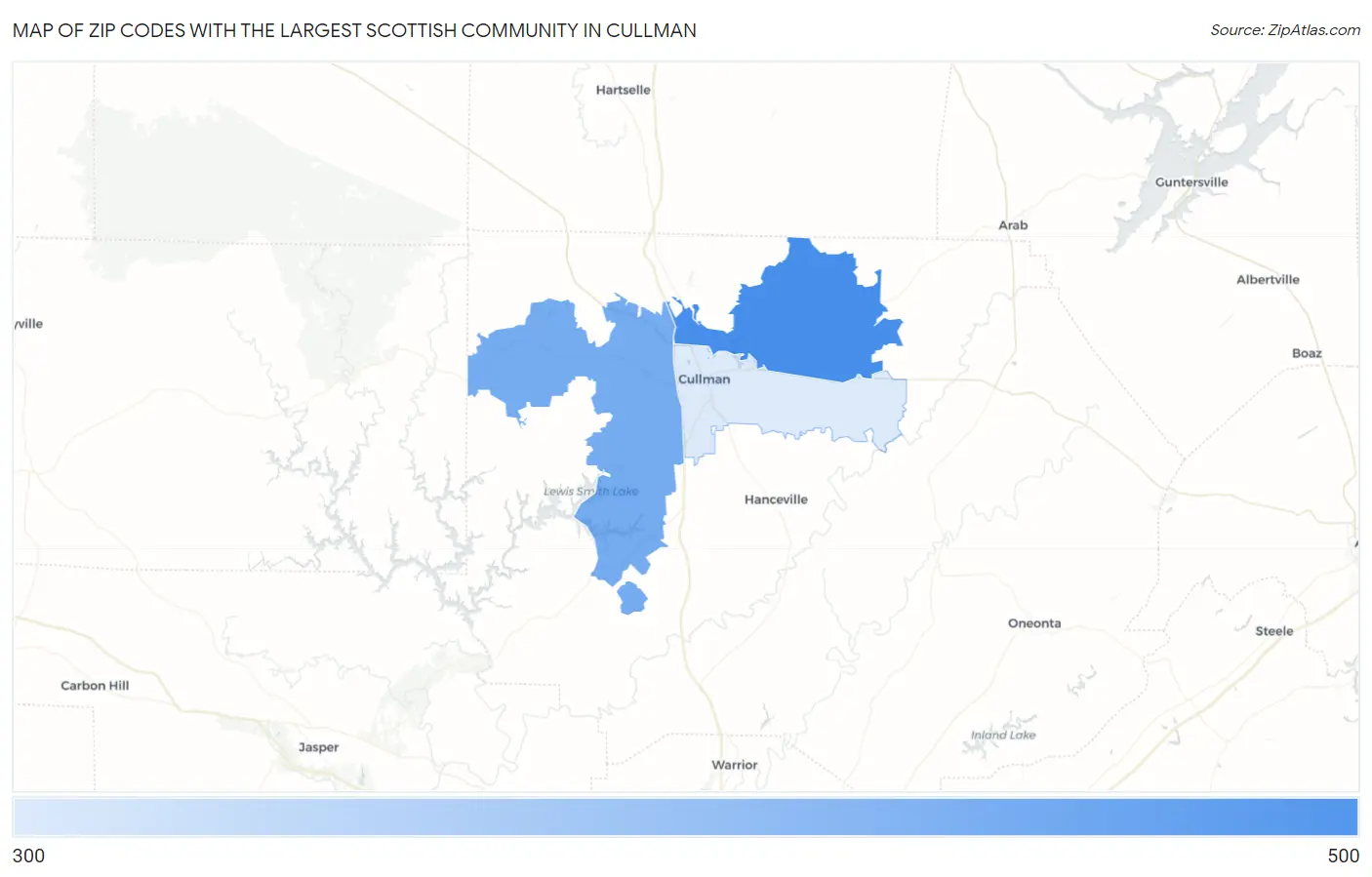 Zip Codes with the Largest Scottish Community in Cullman Map