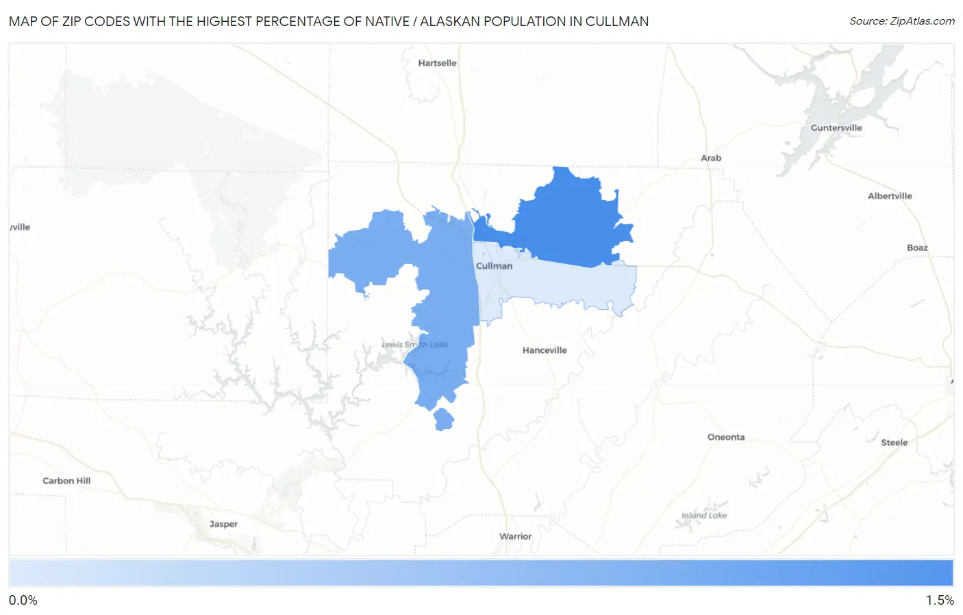 Zip Codes with the Highest Percentage of Native / Alaskan Population in Cullman Map