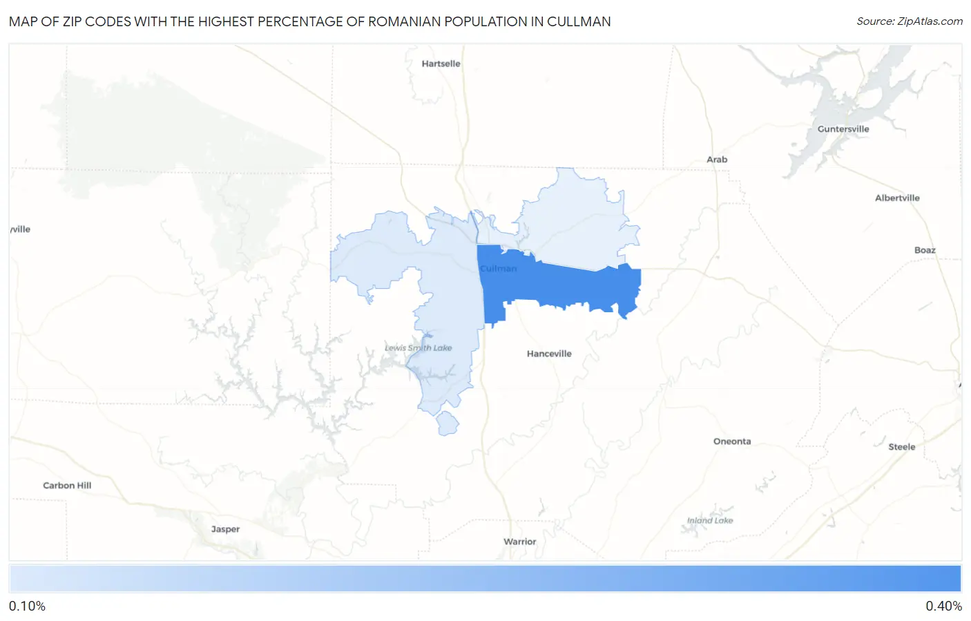 Zip Codes with the Highest Percentage of Romanian Population in Cullman Map