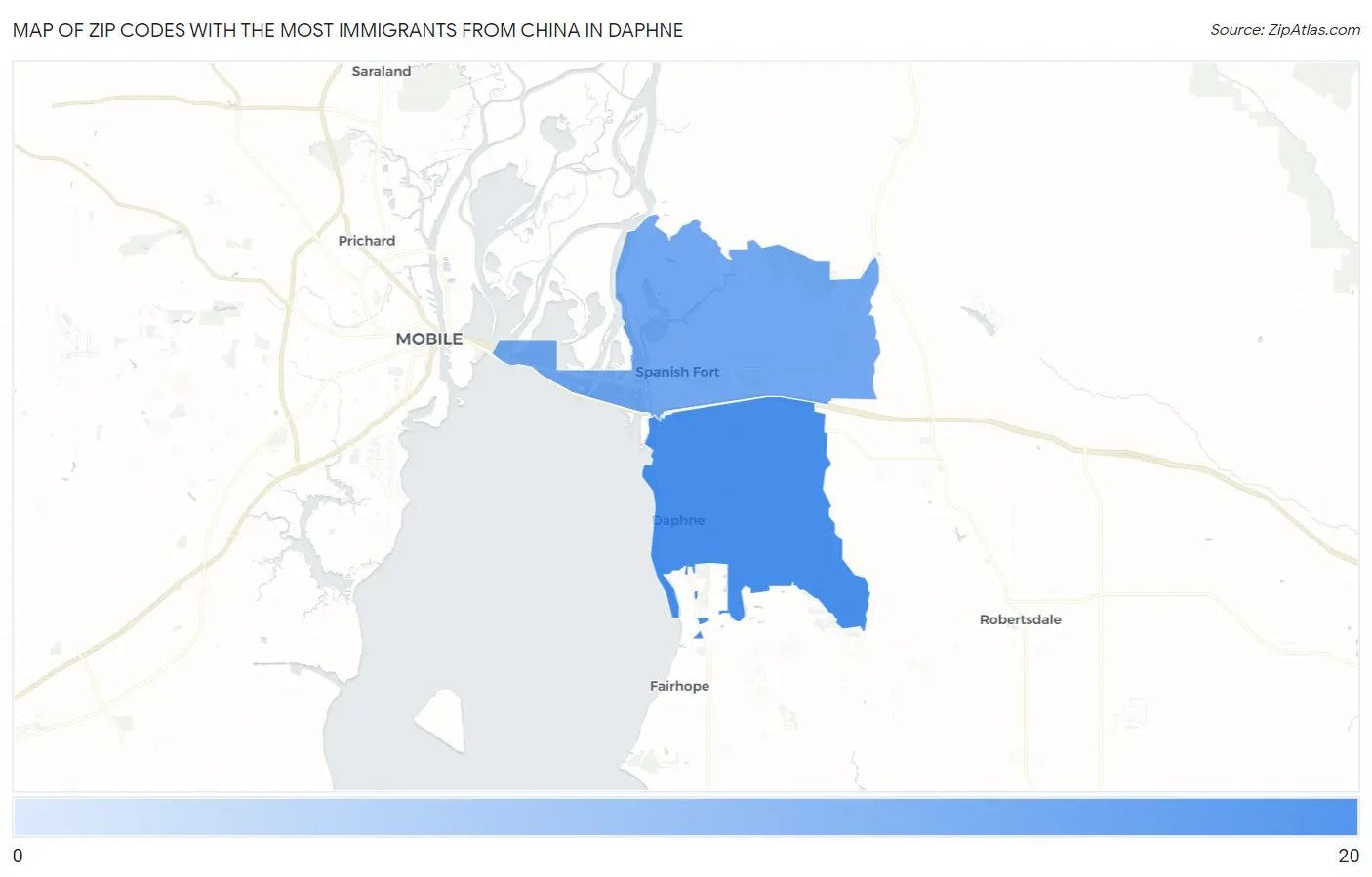 Zip Codes with the Most Immigrants from China in Daphne Map