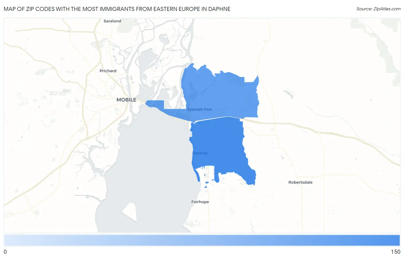 Zip Codes with the Most Immigrants from Eastern Europe in Daphne Map