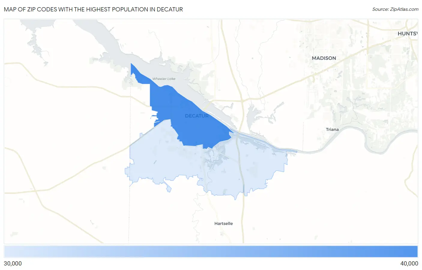 Zip Codes with the Highest Population in Decatur Map
