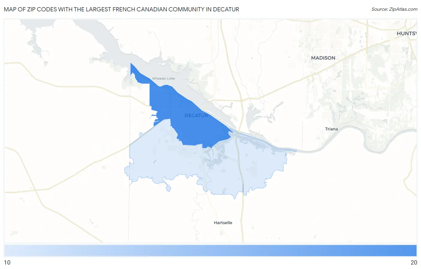 Zip Codes with the Largest French Canadian Community in Decatur Map