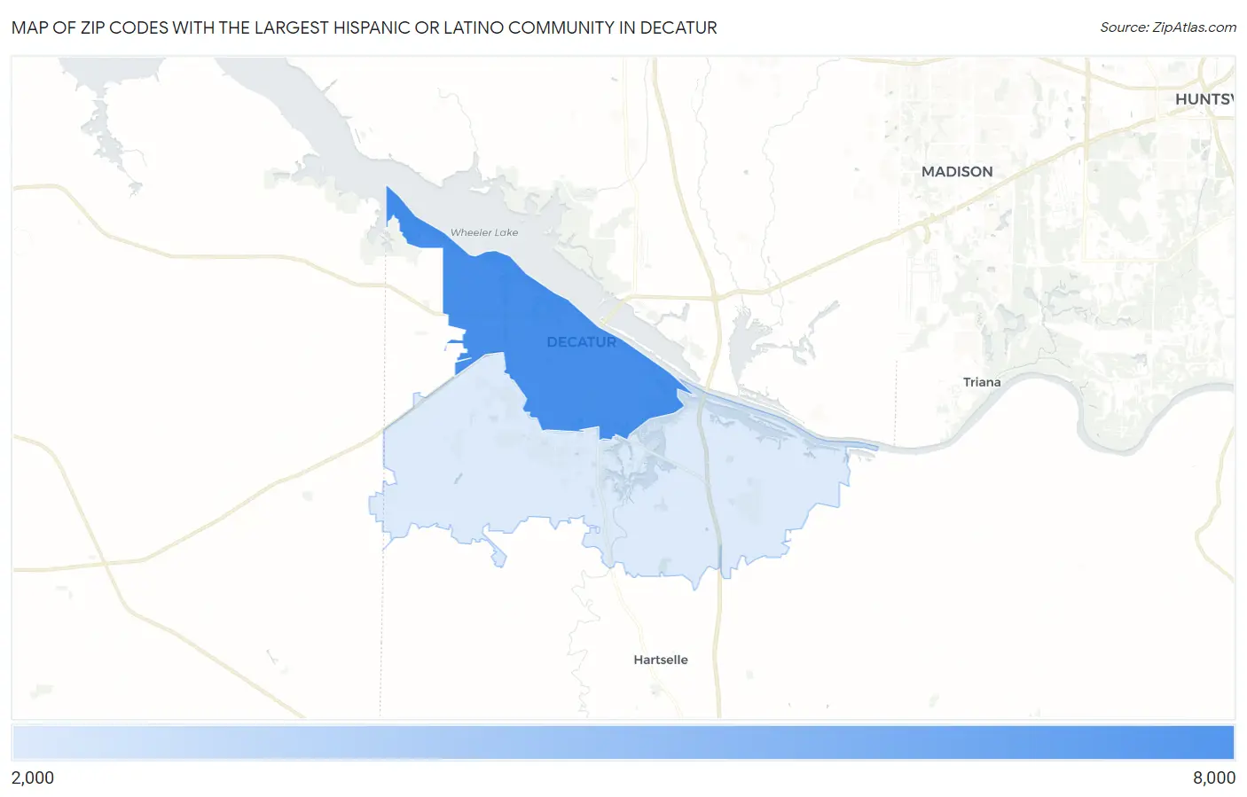 Zip Codes with the Largest Hispanic or Latino Community in Decatur Map