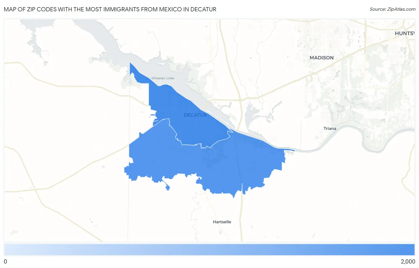 Zip Codes with the Most Immigrants from Mexico in Decatur Map