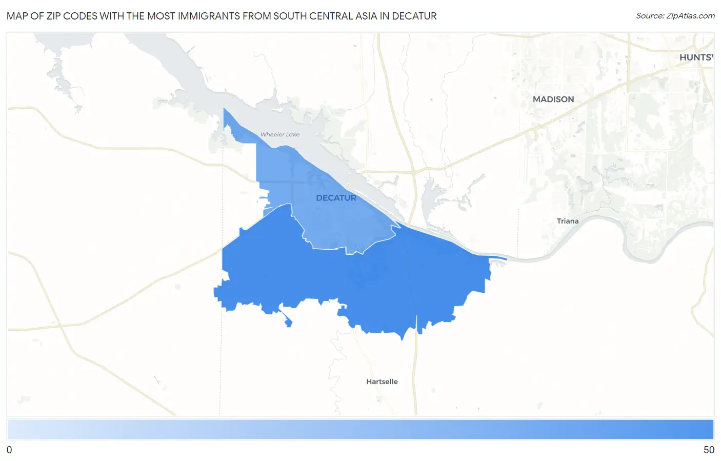Zip Codes with the Most Immigrants from South Central Asia in Decatur Map