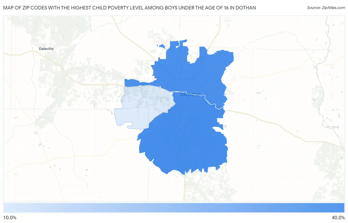 Zip Codes with the Highest Child Poverty Level Among Boys Under the Age of 16 in Dothan Map