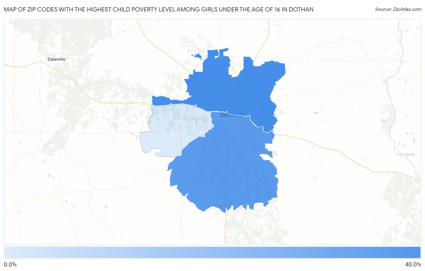 Zip Codes with the Highest Child Poverty Level Among Girls Under the Age of 16 in Dothan Map