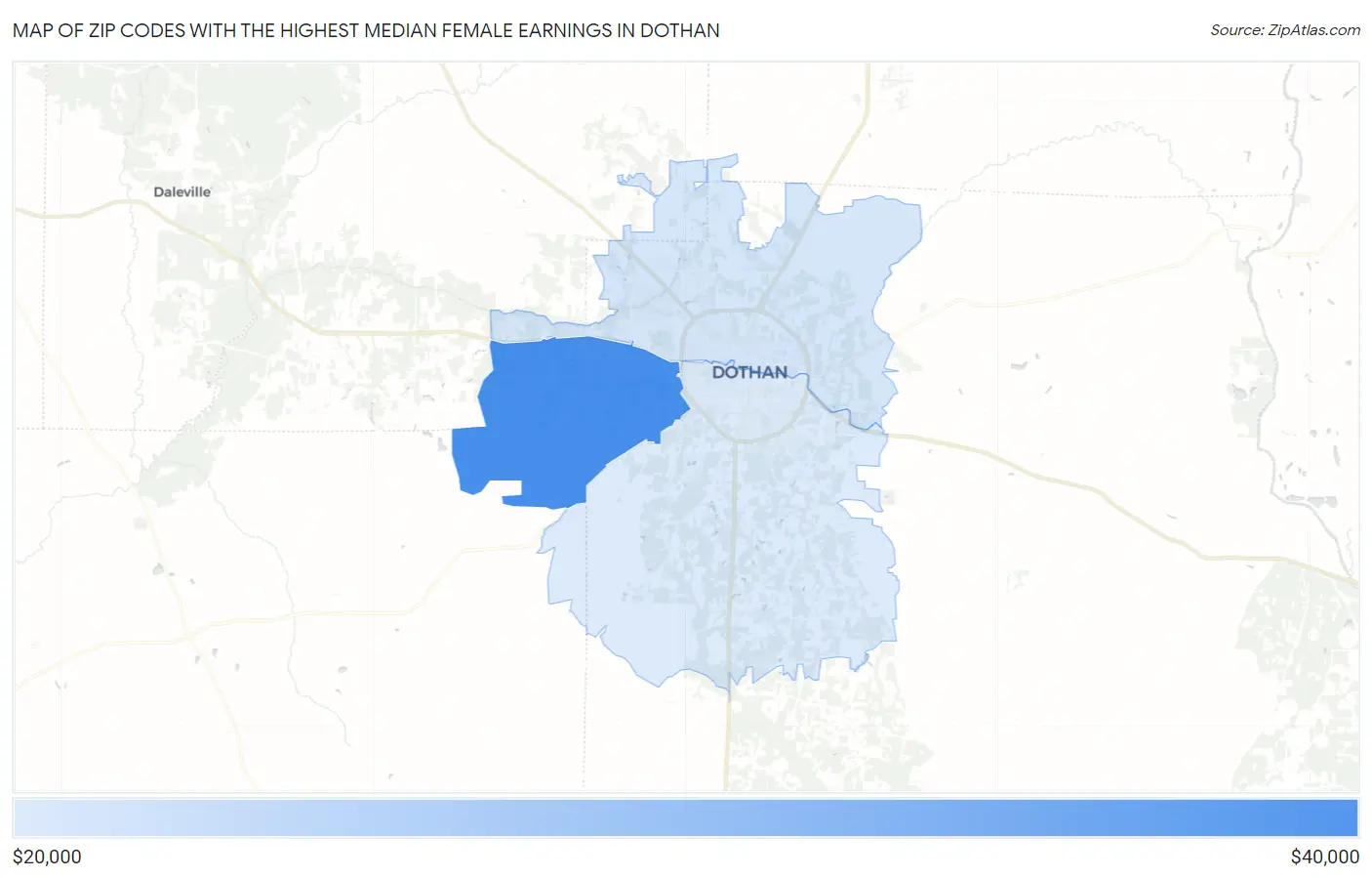 Zip Codes with the Highest Median Female Earnings in Dothan Map