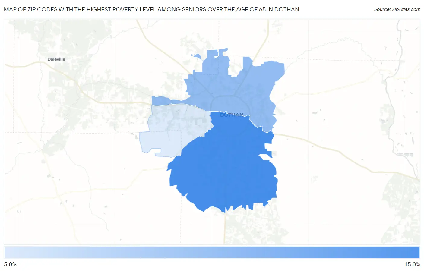 Zip Codes with the Highest Poverty Level Among Seniors Over the Age of 65 in Dothan Map