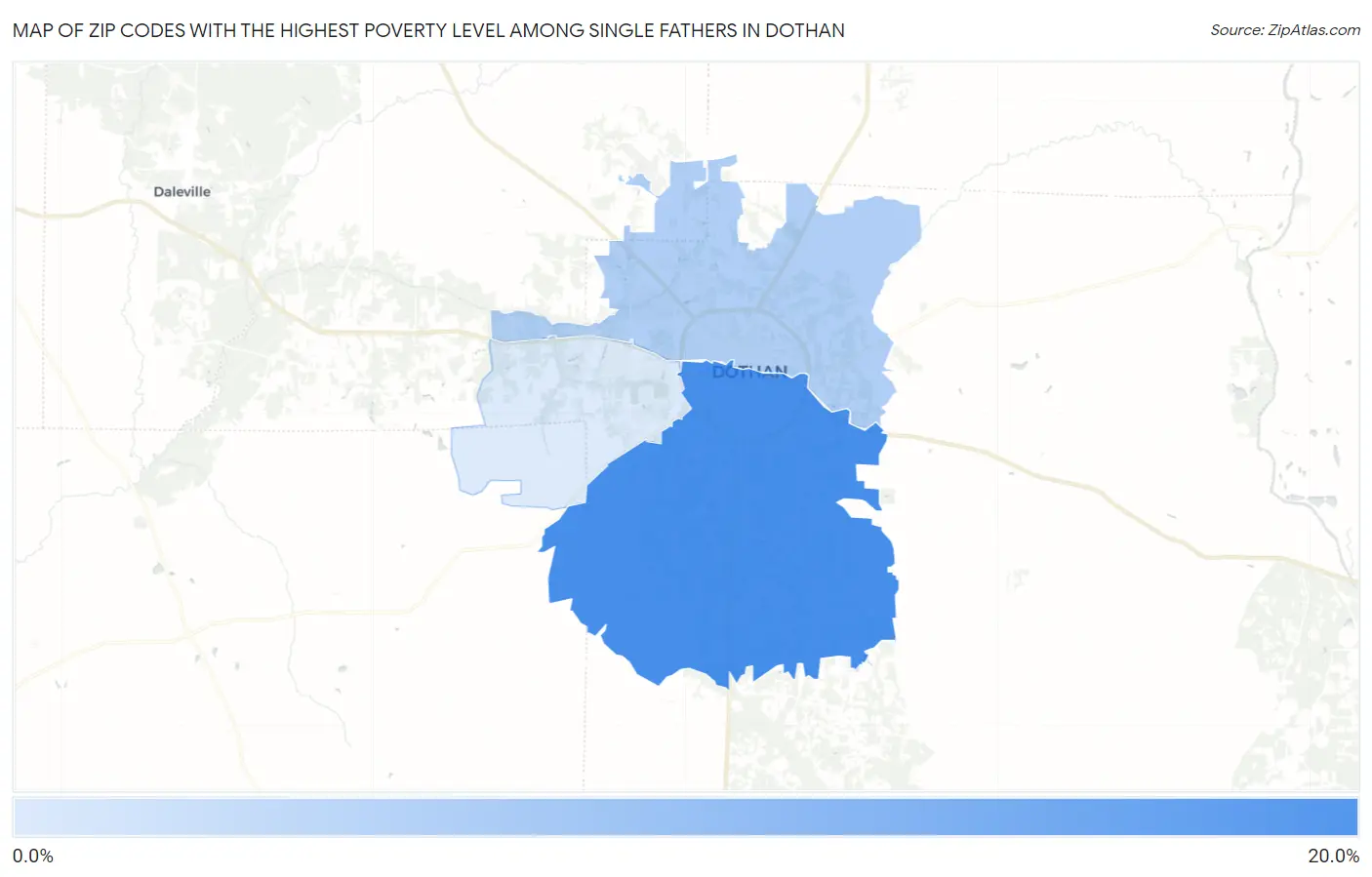 Zip Codes with the Highest Poverty Level Among Single Fathers in Dothan Map