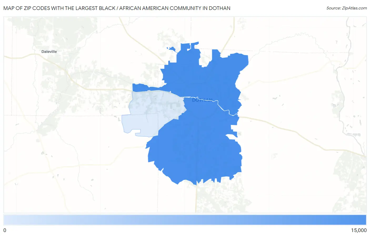 Zip Codes with the Largest Black / African American Community in Dothan Map