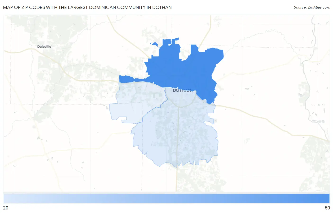 Zip Codes with the Largest Dominican Community in Dothan Map