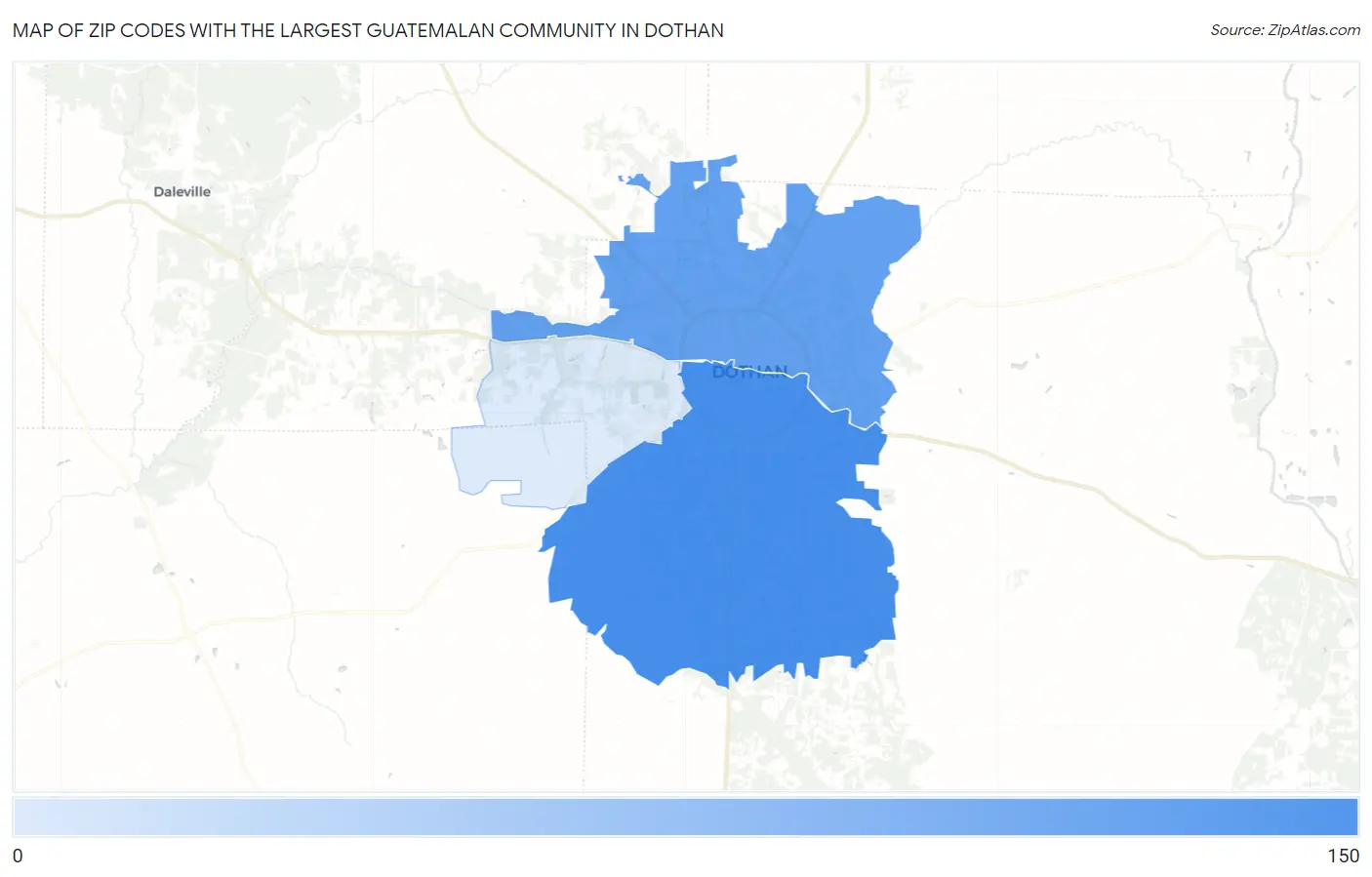 Zip Codes with the Largest Guatemalan Community in Dothan Map