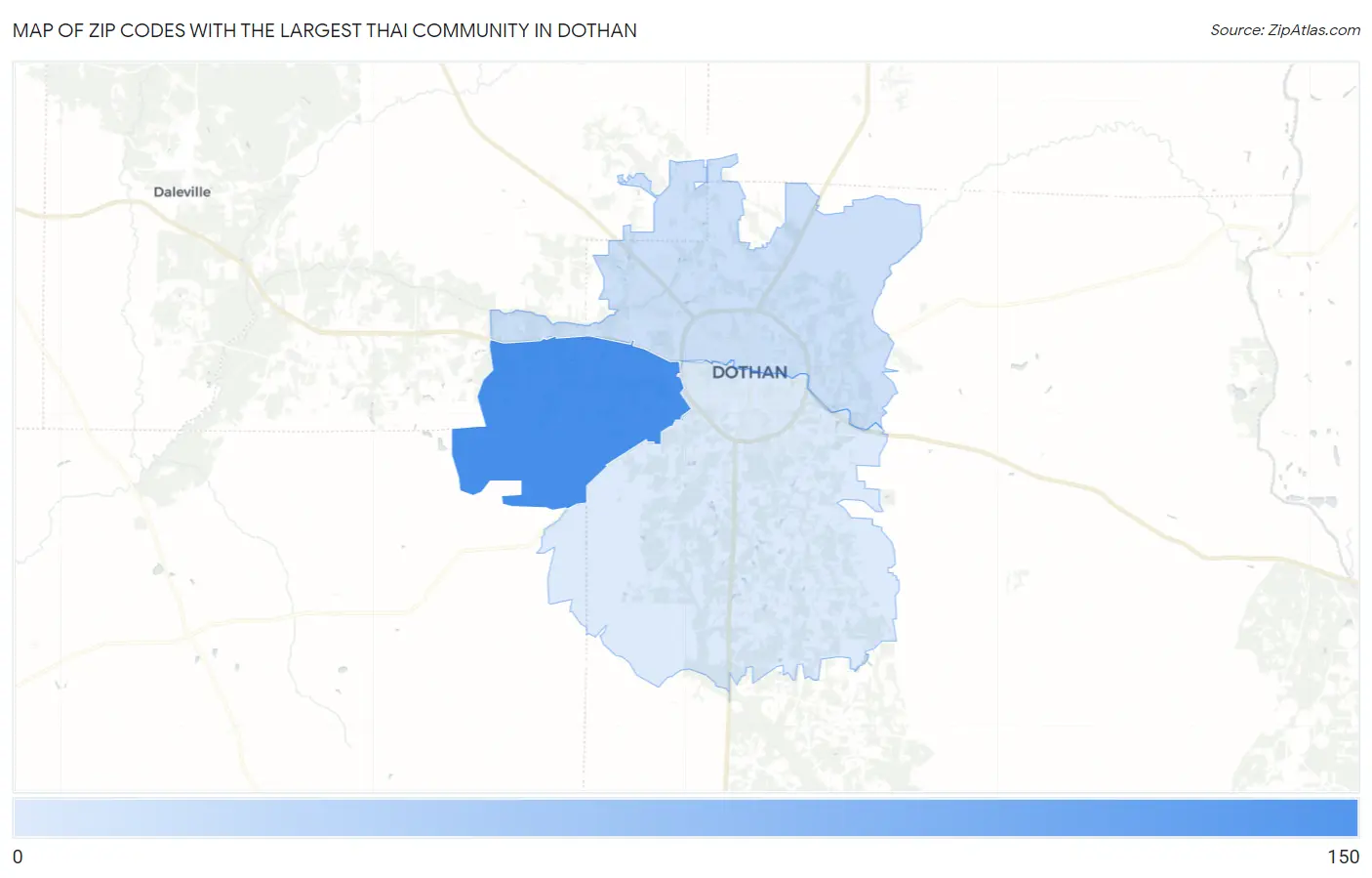 Zip Codes with the Largest Thai Community in Dothan Map