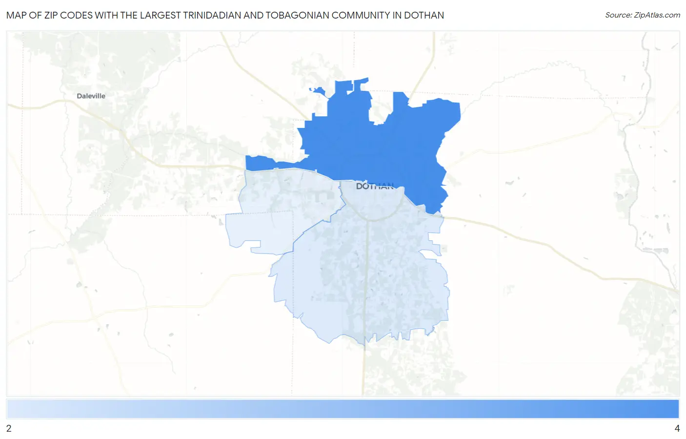 Zip Codes with the Largest Trinidadian and Tobagonian Community in Dothan Map