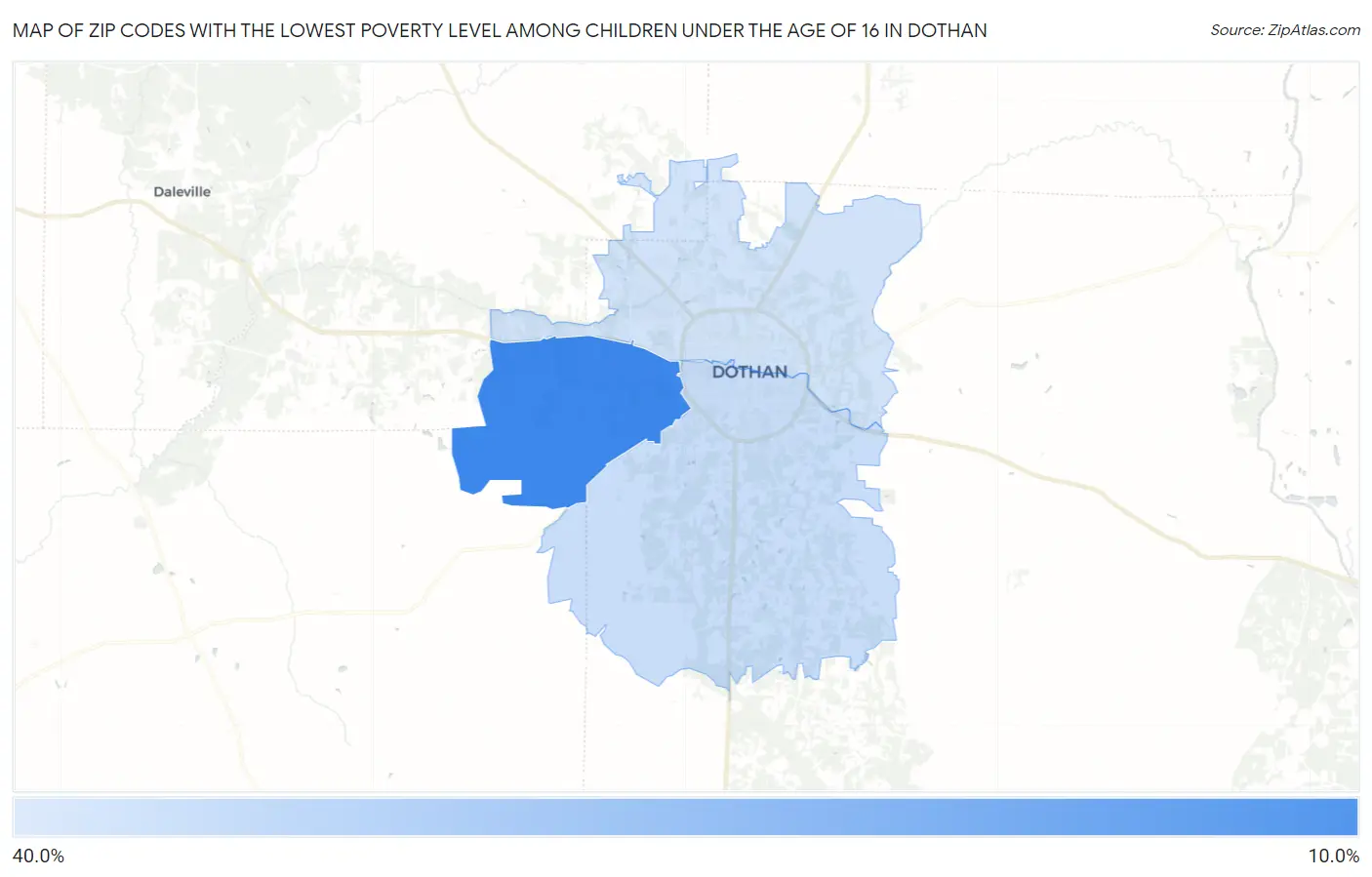 Zip Codes with the Lowest Poverty Level Among Children Under the Age of 16 in Dothan Map