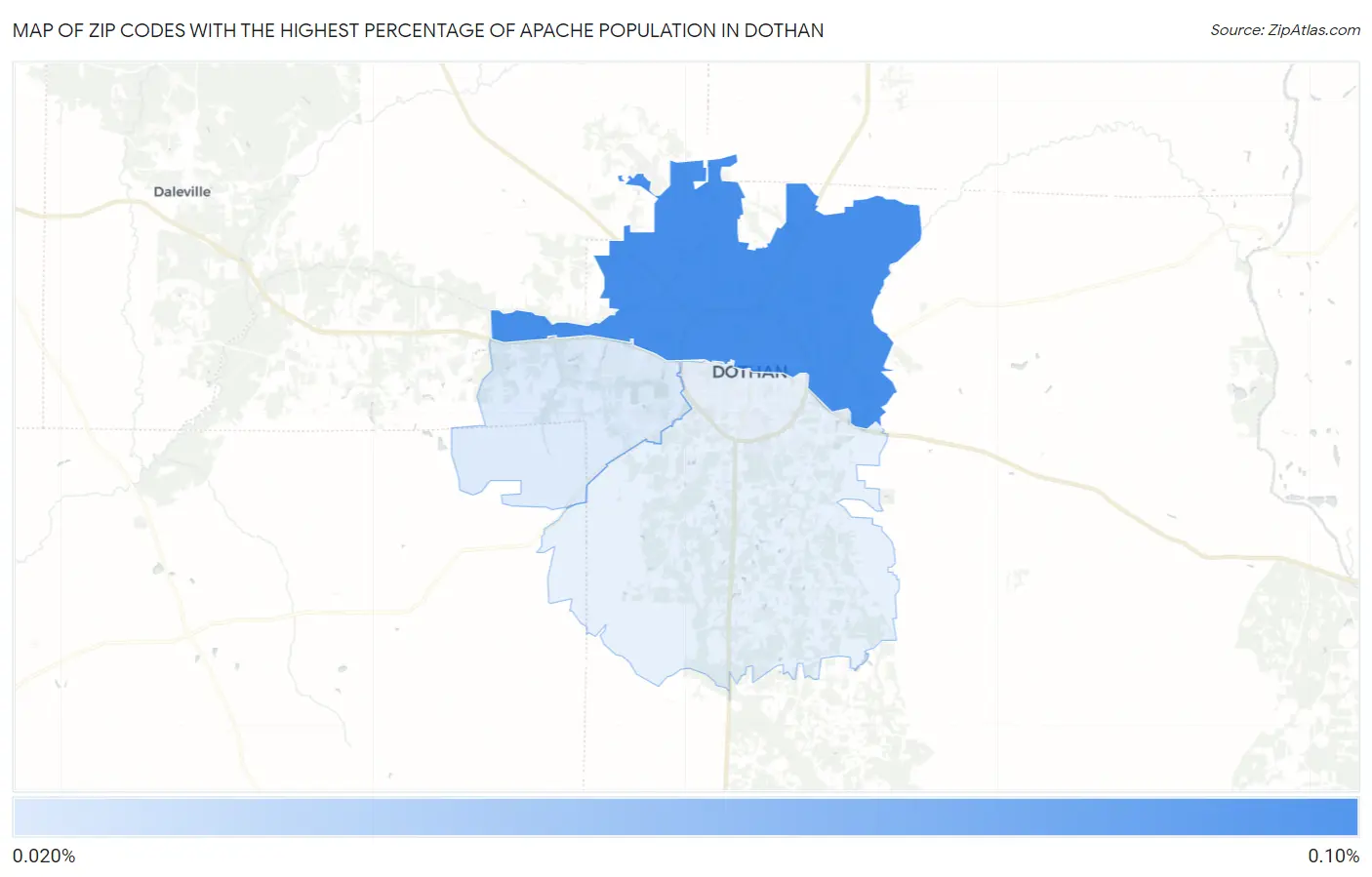 Zip Codes with the Highest Percentage of Apache Population in Dothan Map