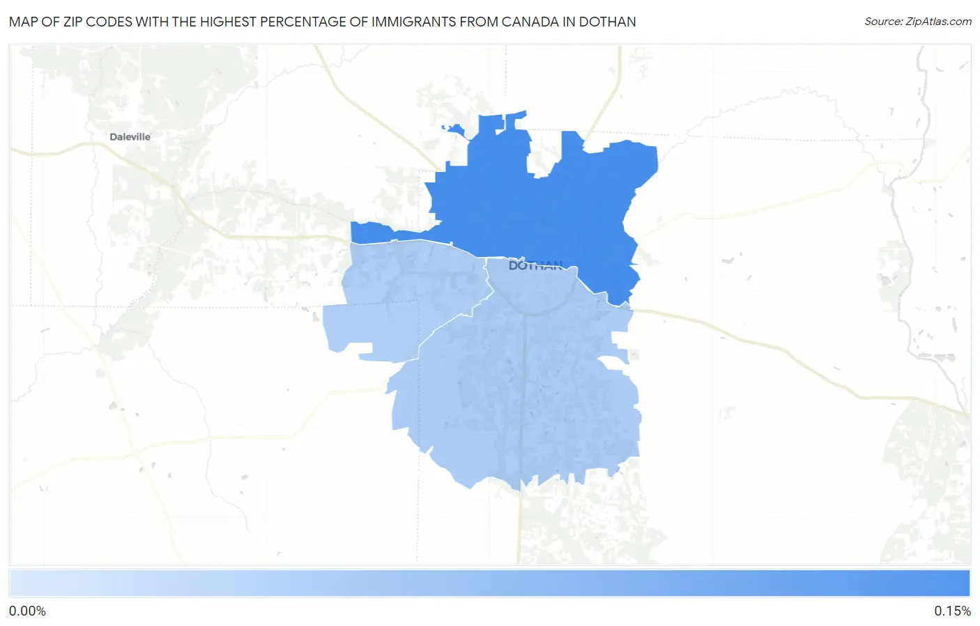 Zip Codes with the Highest Percentage of Immigrants from Canada in Dothan Map