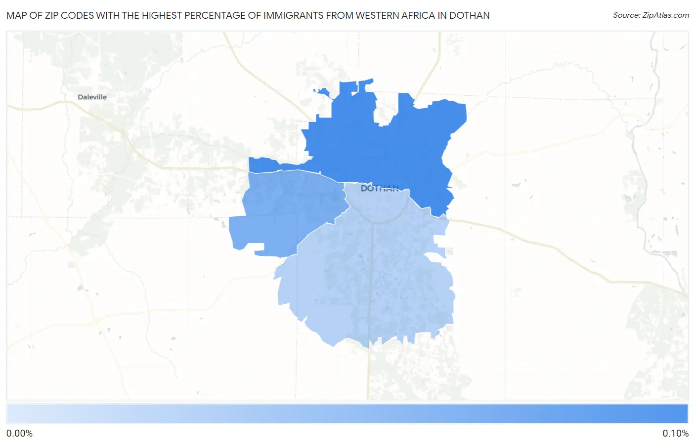 Zip Codes with the Highest Percentage of Immigrants from Western Africa in Dothan Map