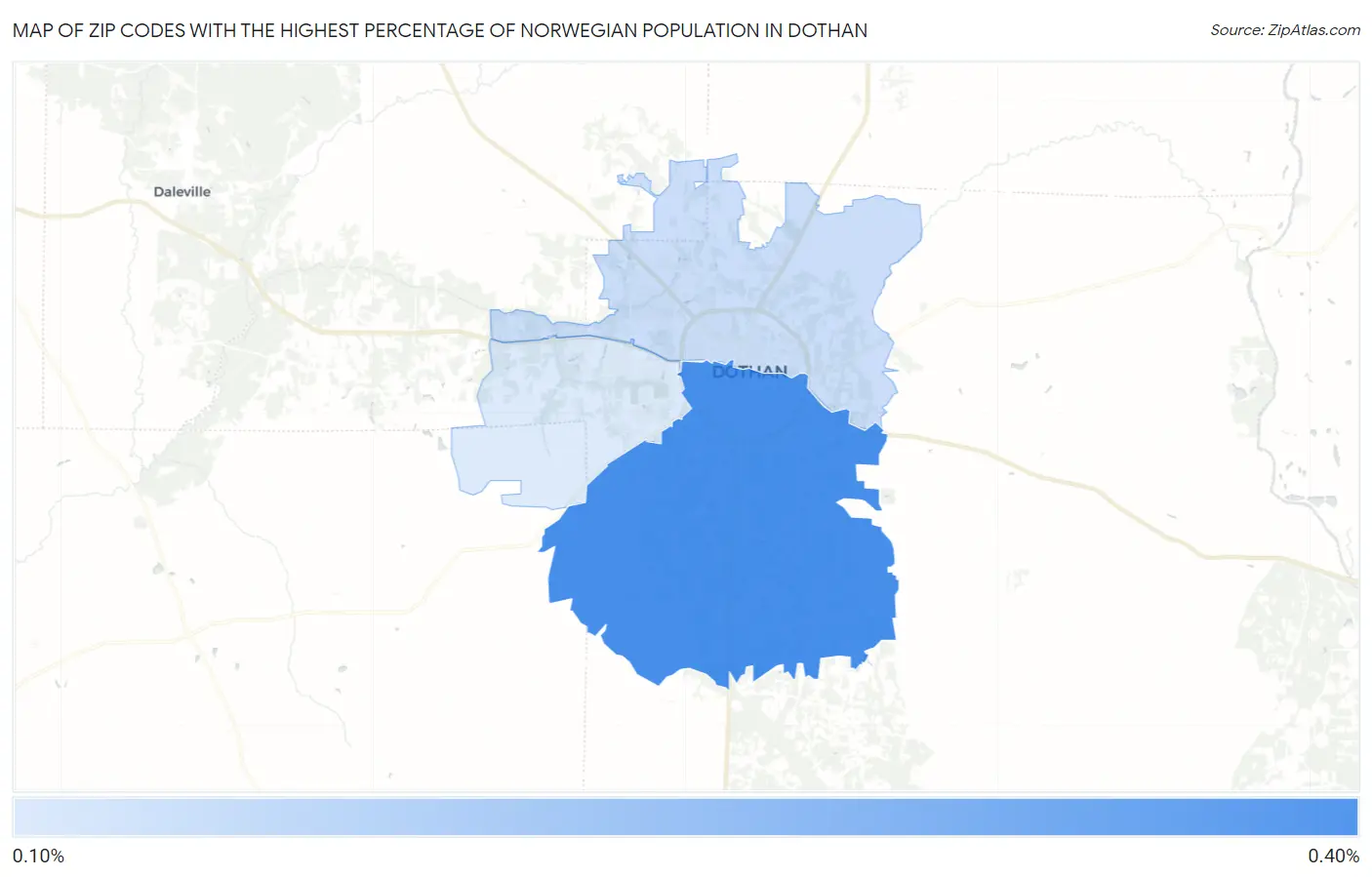 Zip Codes with the Highest Percentage of Norwegian Population in Dothan Map