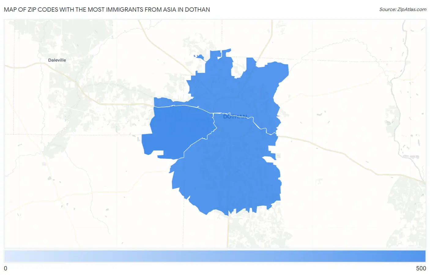 Zip Codes with the Most Immigrants from Asia in Dothan Map