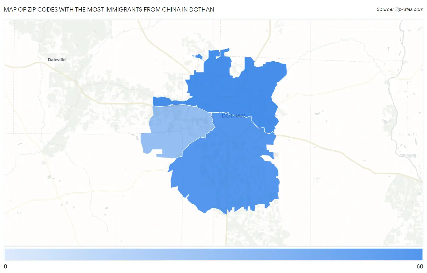Zip Codes with the Most Immigrants from China in Dothan Map