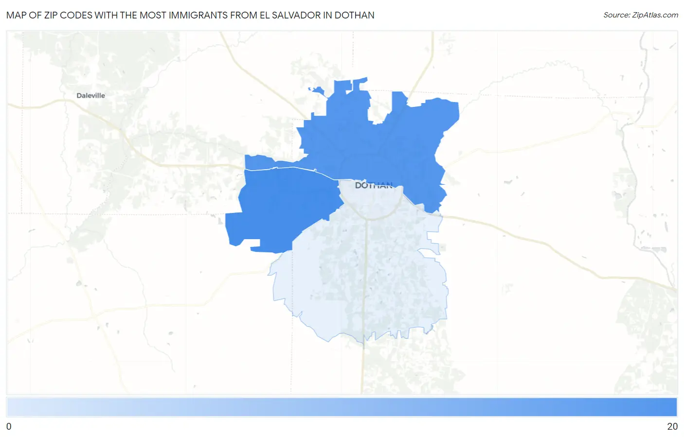 Zip Codes with the Most Immigrants from El Salvador in Dothan Map
