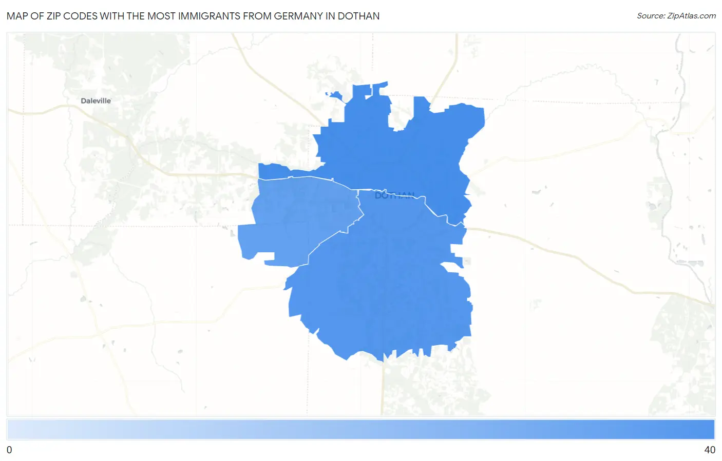 Zip Codes with the Most Immigrants from Germany in Dothan Map