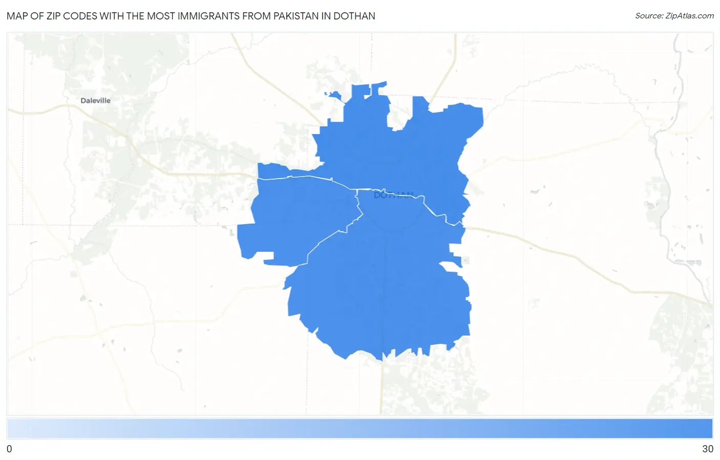 Zip Codes with the Most Immigrants from Pakistan in Dothan Map
