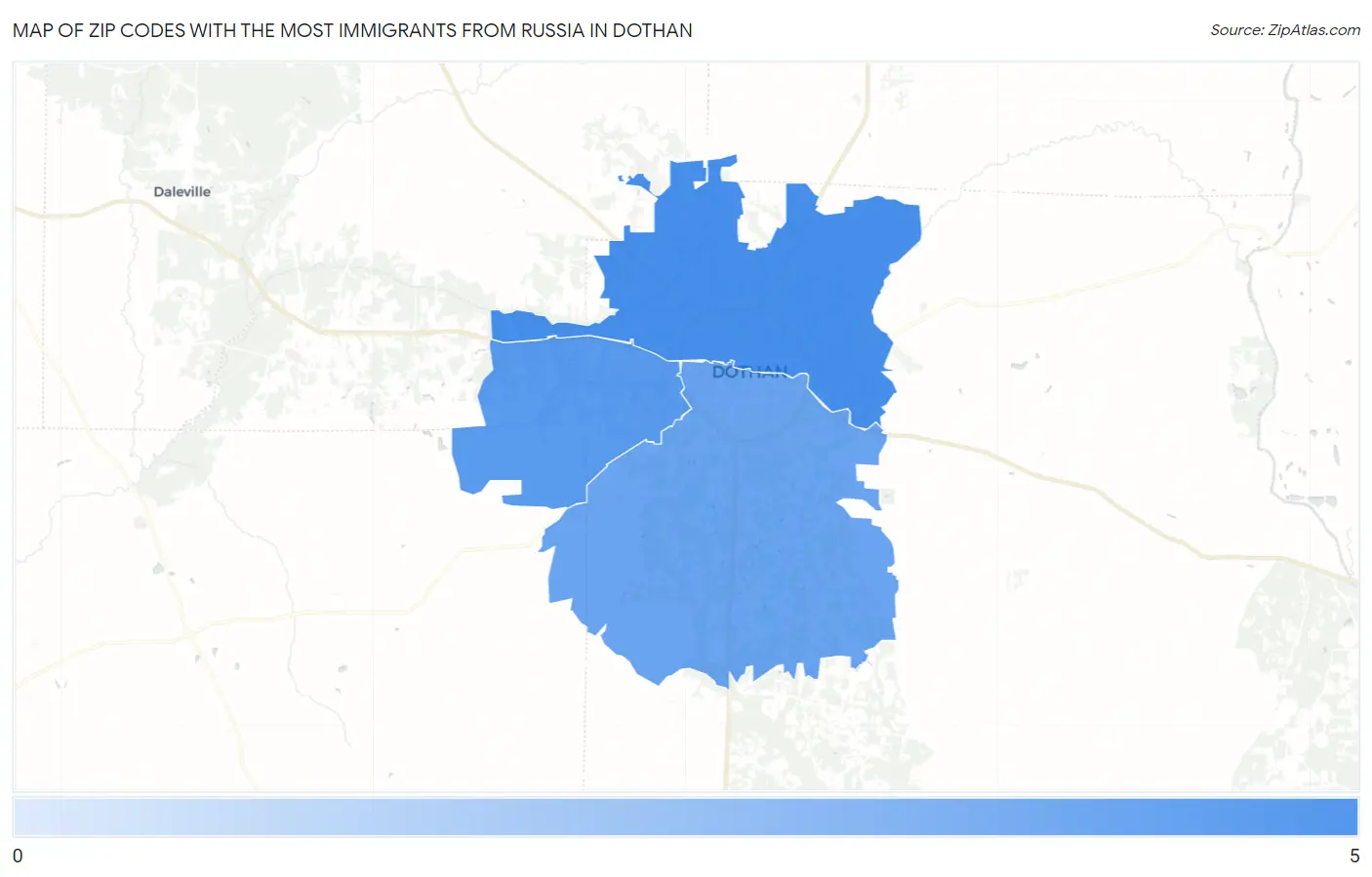 Zip Codes with the Most Immigrants from Russia in Dothan Map