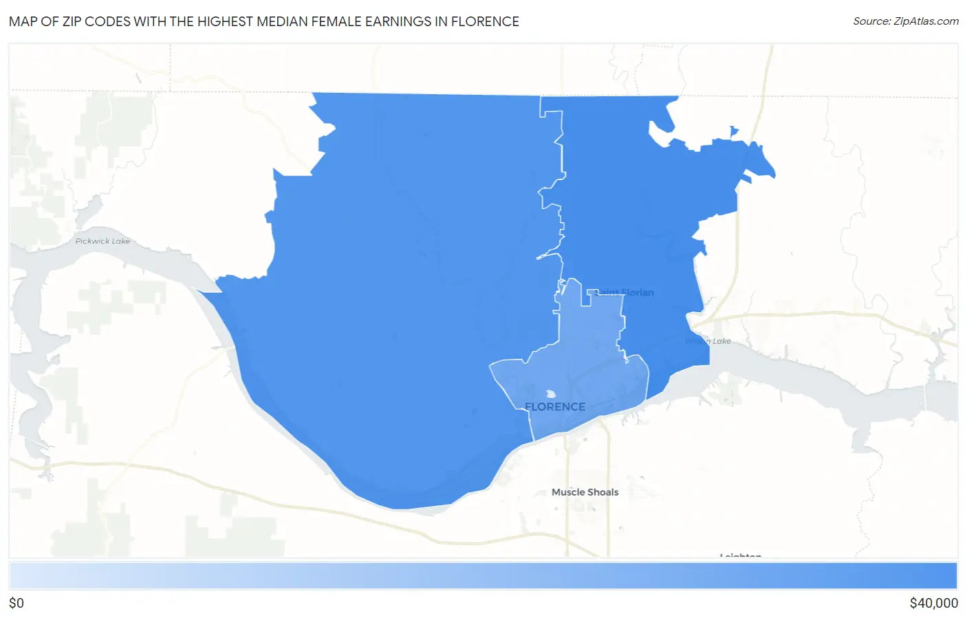 Zip Codes with the Highest Median Female Earnings in Florence Map