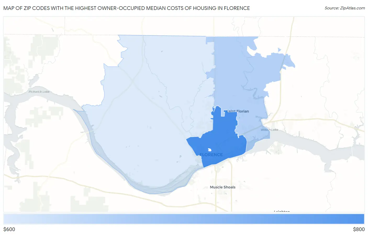 Zip Codes with the Highest Owner-Occupied Median Costs of Housing in Florence Map