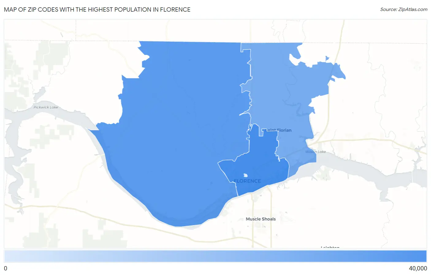 Zip Codes with the Highest Population in Florence Map