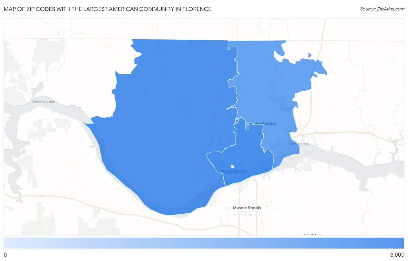 Zip Codes with the Largest American Community in Florence Map