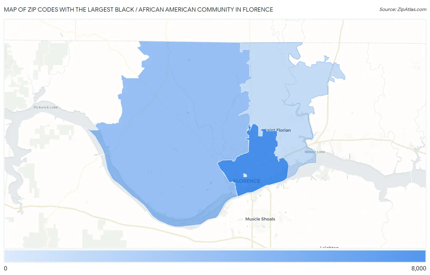 Zip Codes with the Largest Black / African American Community in Florence Map