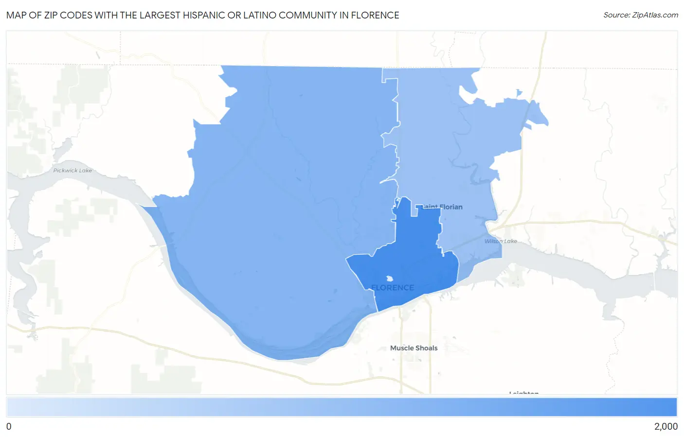 Zip Codes with the Largest Hispanic or Latino Community in Florence Map