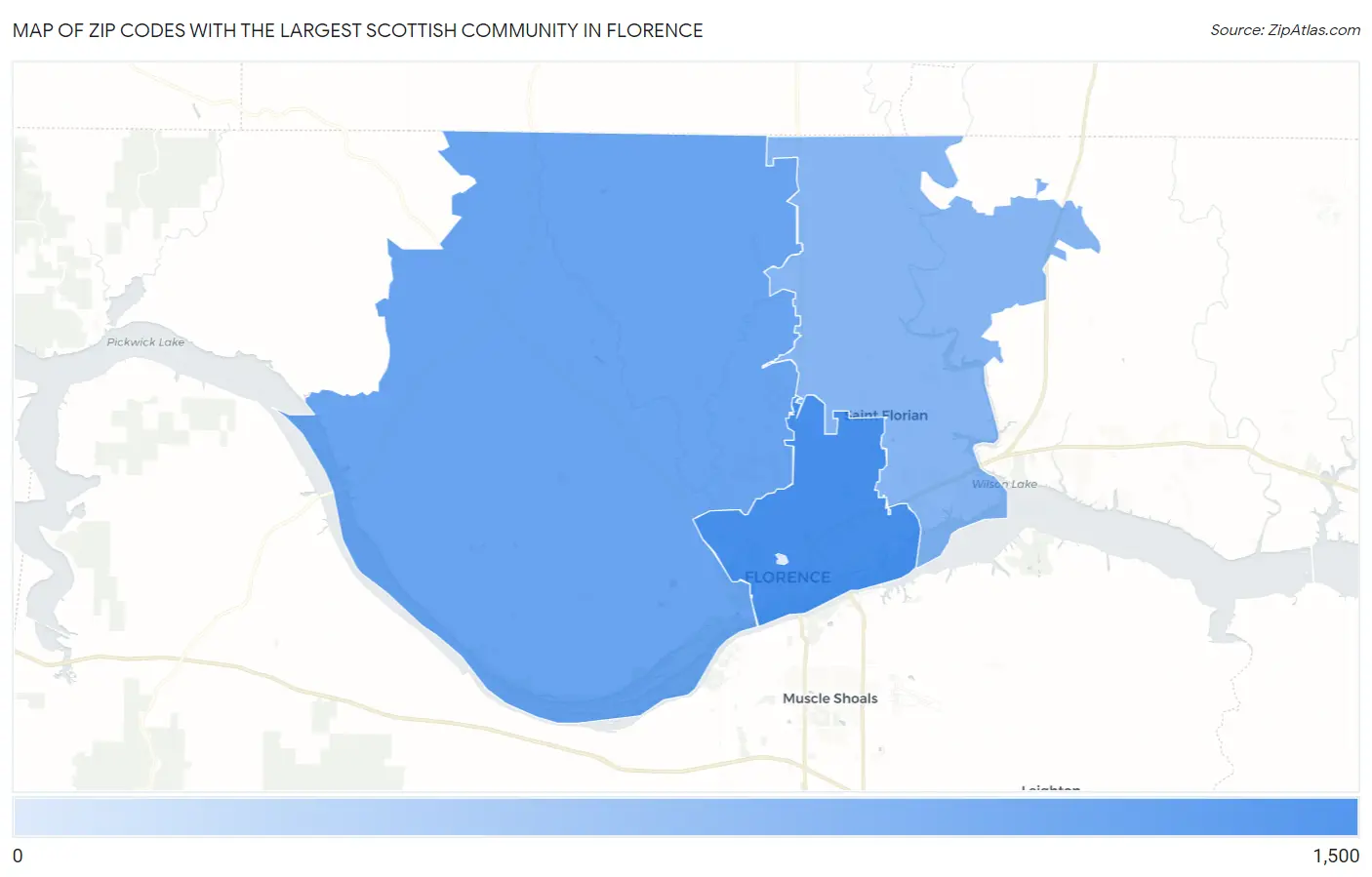 Zip Codes with the Largest Scottish Community in Florence Map